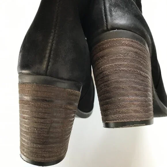 BUENO Black Nubuck Suede Knee-High Stacked Heel Almond Toe Slip-on Elastic EU 39 - Picture 15 of 16